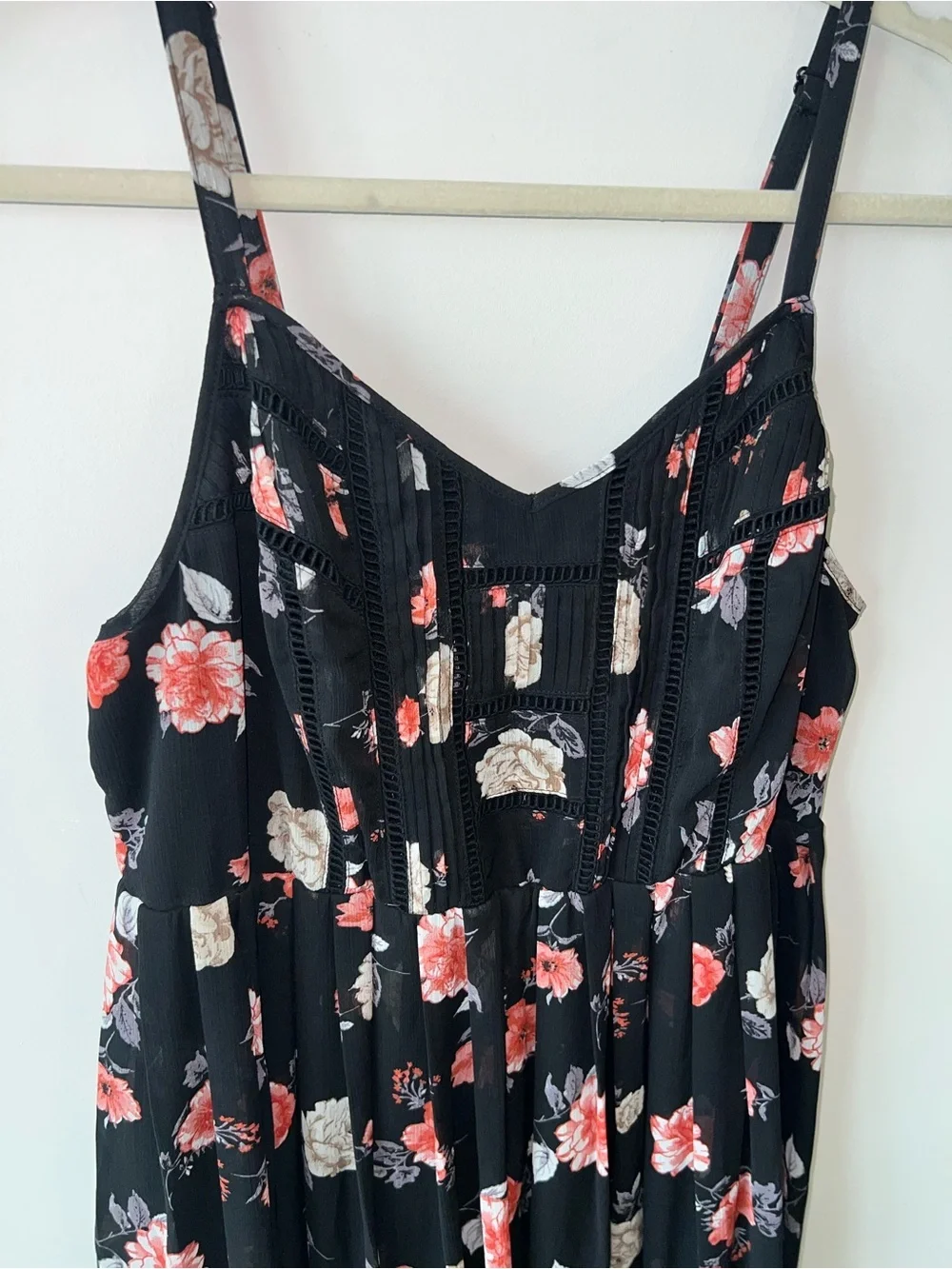 TORRID Maxi Dress Black Floral Chiffon Pleated Chest